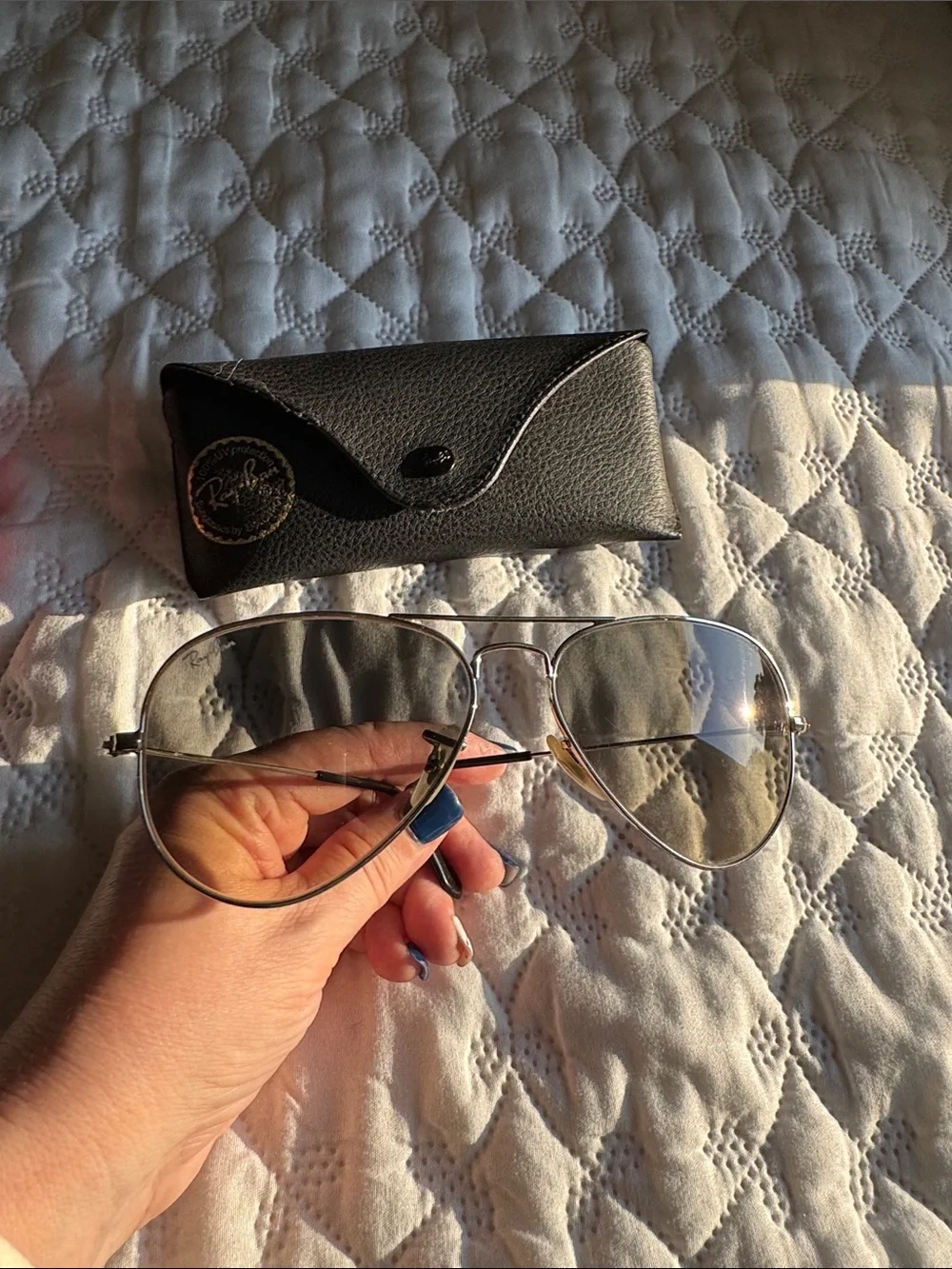 Ray-Ban Women's Silver Frame Sunglasses with Black Lenses and Case